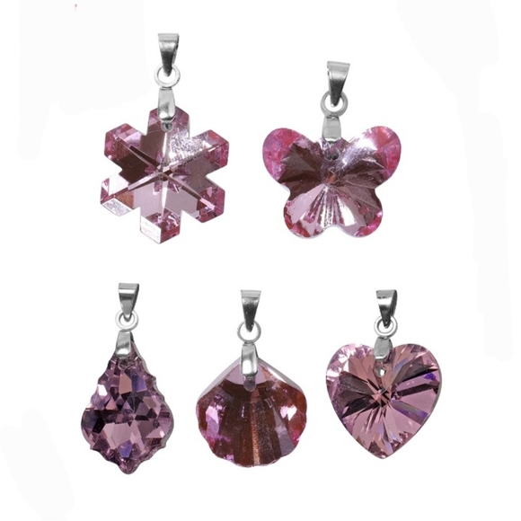 Pink Austrian Crystal Butterfly Star Shaped Pendants Necklace Set silver - Picture 2 of 15